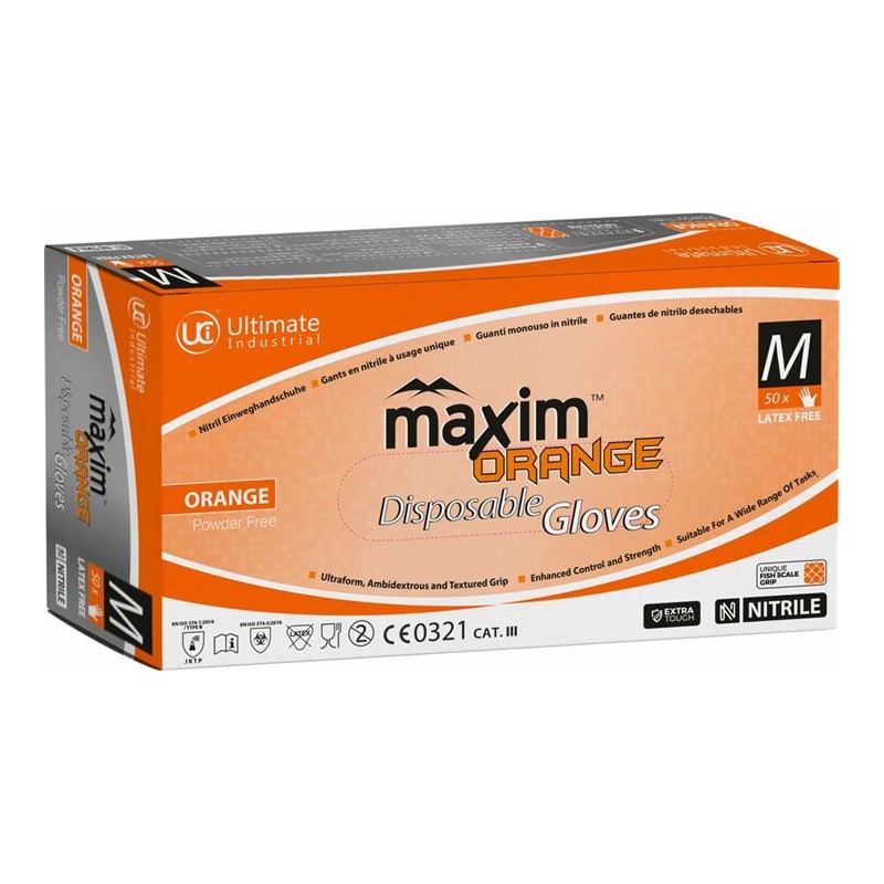 Maxim Orange Nitrile Disposable Gloves (50) Gloves.co.uk